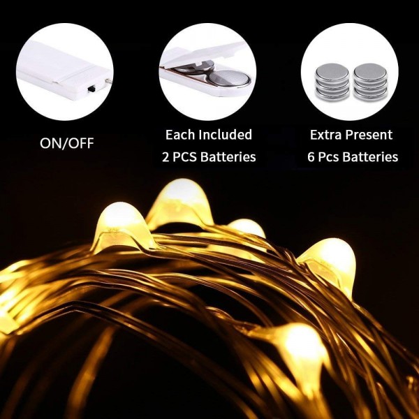 Lyhope Battery Fairy Lights, 12 Pack Battery Operated String Lights 20 LED Ultra Thin Copper Wire Christmas Decorative Lights for DIY Home,Easter,Valentine's Day,Holiday,Party(Warm White)